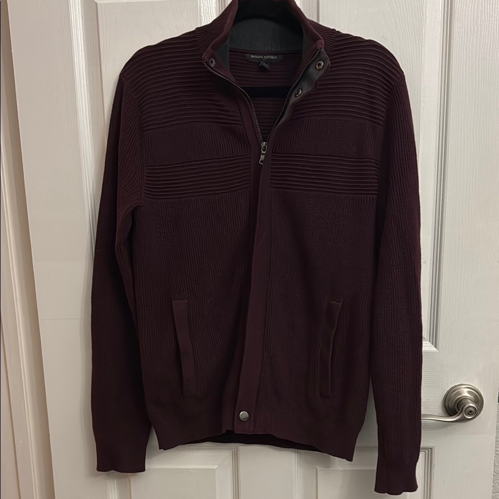 Banana Republic Burgundy Thick Knit Zip Up Sweater